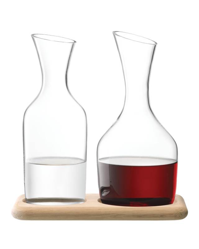 Water and Wine Carafe Set with Oak Base